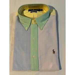 VTG 80s Ralph Lauren Shirt Mens Custom Fit Button Down Pastel Retro Rare